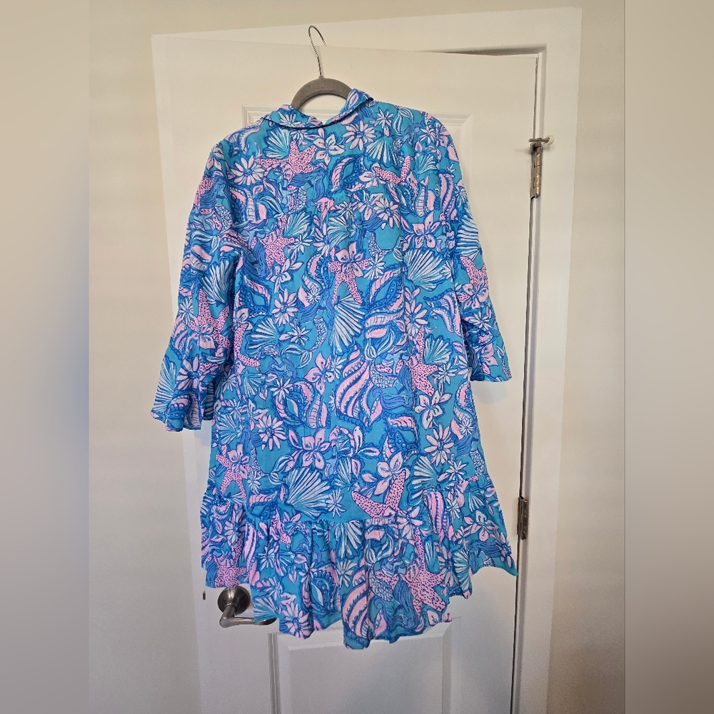 Blue and Pink Floral Button-Up Dress - Picture 3 of 4